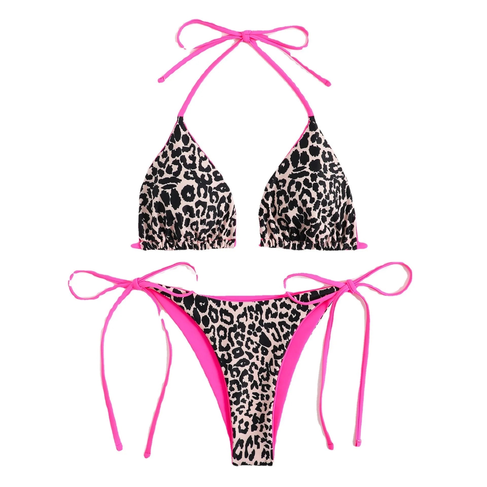 Women's lace-up triangle bikini set with split-leg briefs in multiple colour options