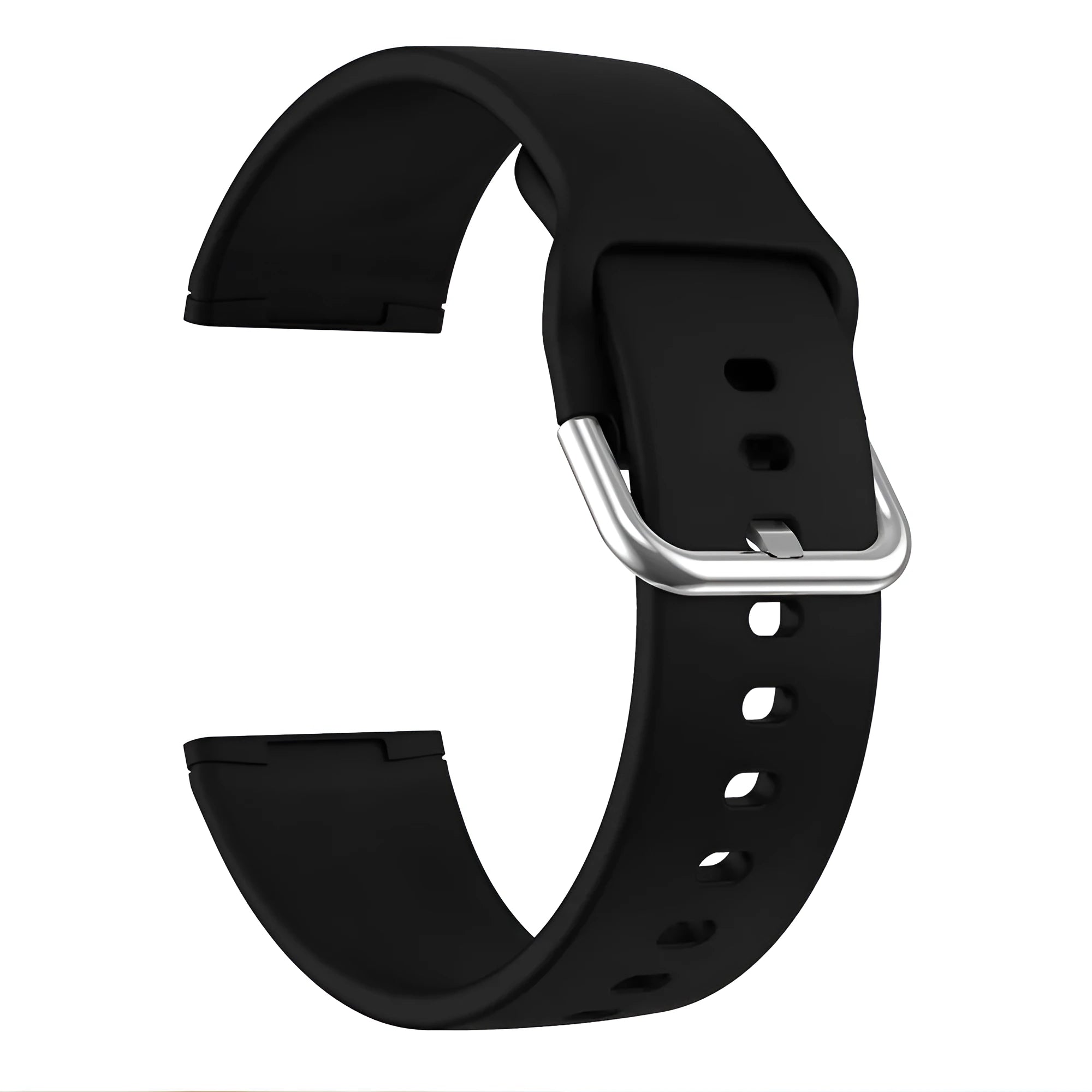 Silicone watch strap with silver buckle for Fitbit Versa 3 and Sense 2 in multiple colour options.