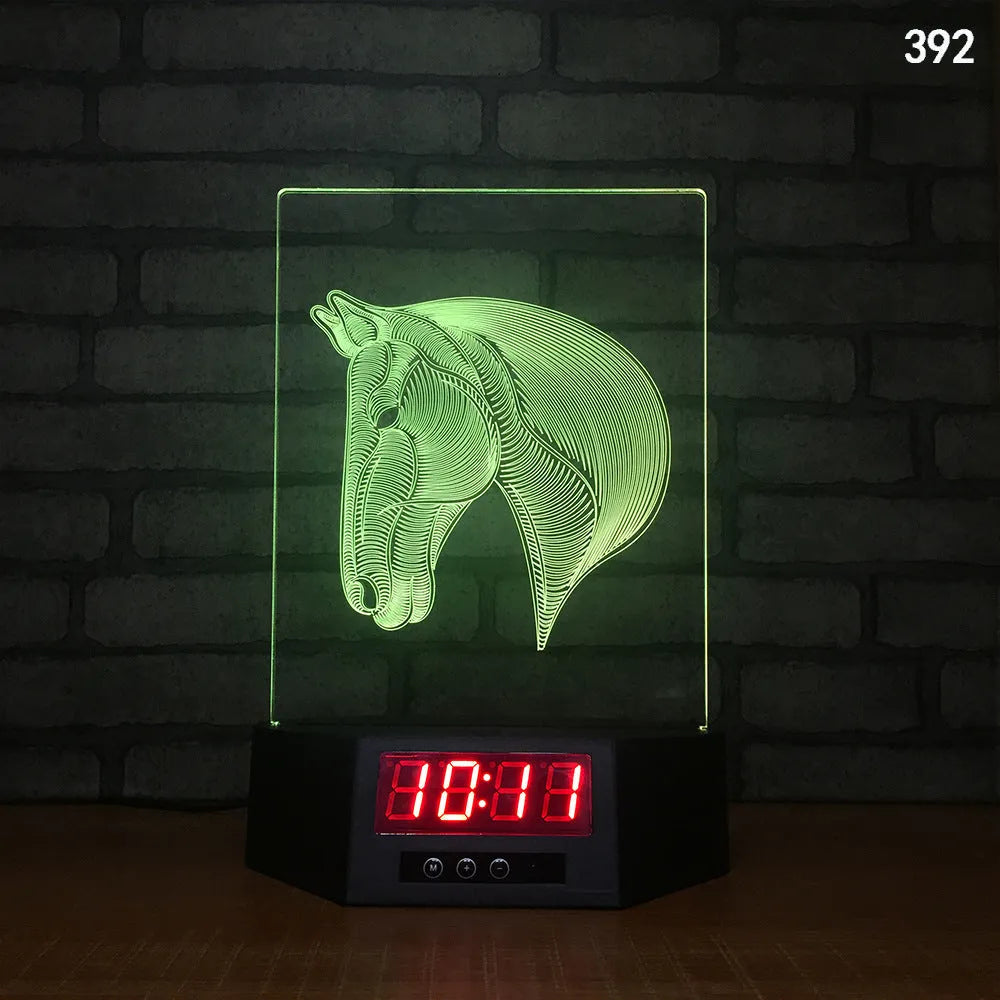 Glowing blue dolphin 3D night light with wireless charging base and remote control on wooden table
