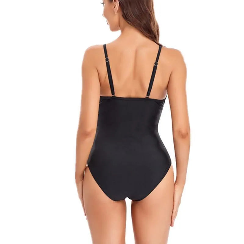 Women's solid colour backless one-piece swimsuit in mesh fabric