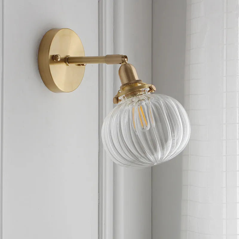 Pumpkin-shaped transparent glass wall lamp for living room or bedroom lighting