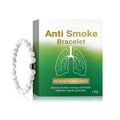 Close-up of a women's smoke prevention bracelet made from blue-green synthetic turquoise stone.