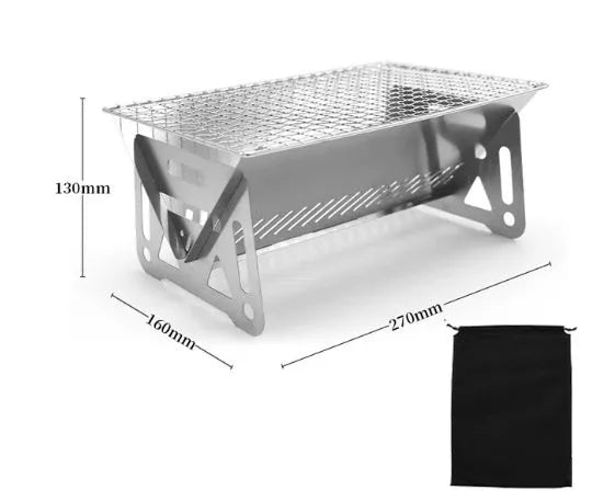 Large stainless steel folding barbecue oven with grill rack and storage bag