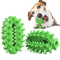 Green cactus-shaped dog chew toy with textured bumps and central food channel for dental cleaning