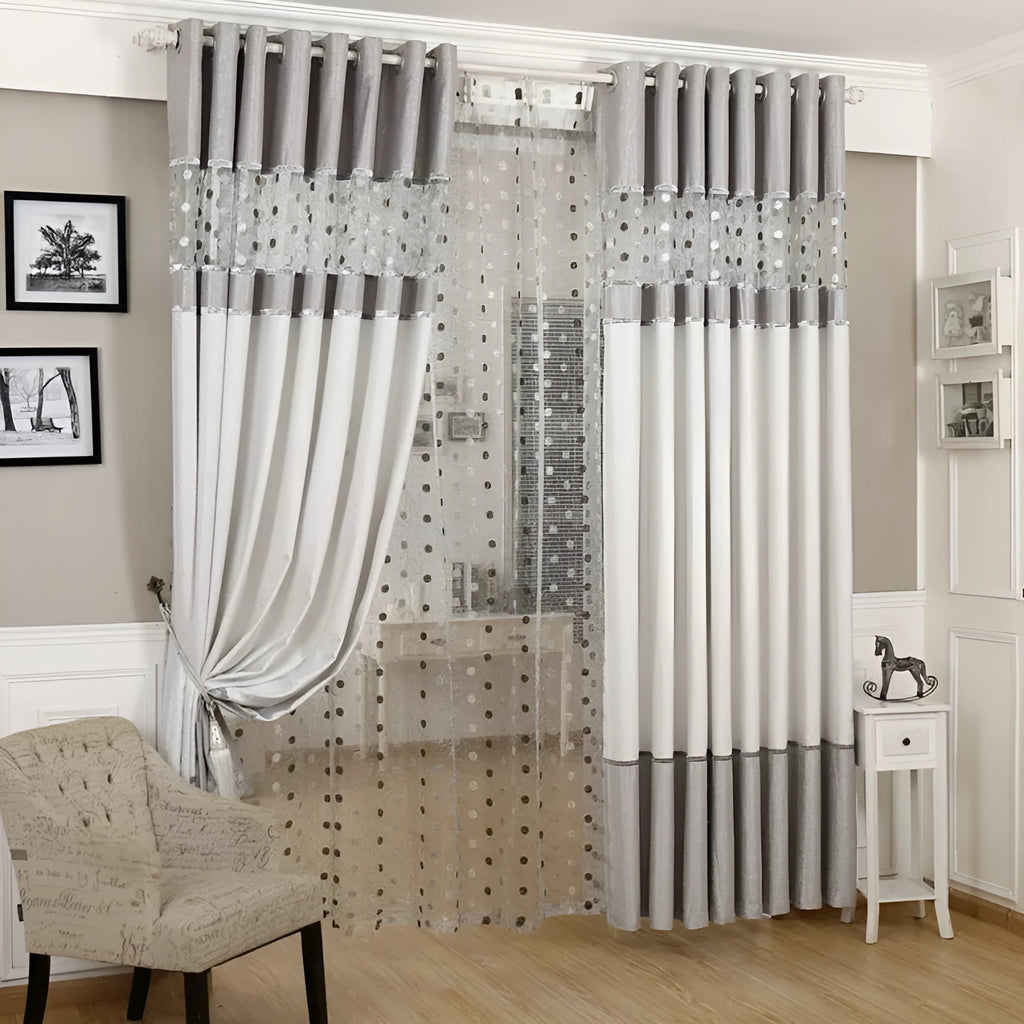 Single plain blackout curtain panel showing hook, Korean hook, and ring heading style options.