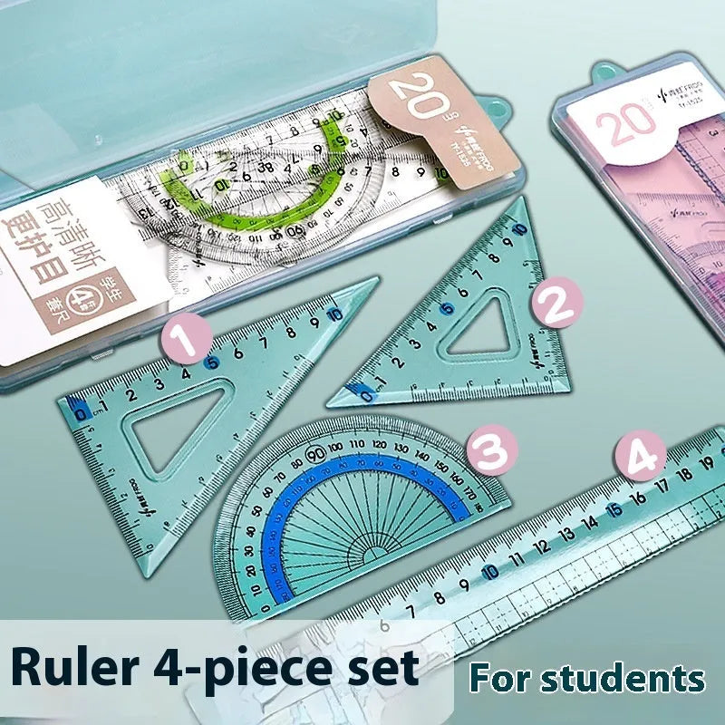 Youpai transparent acrylic ruler and square protractor set on a technical drawing.