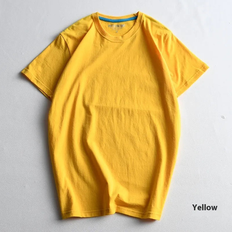 Men's solid colour cotton T-shirt with round neck and short sleeves in multiple colour options