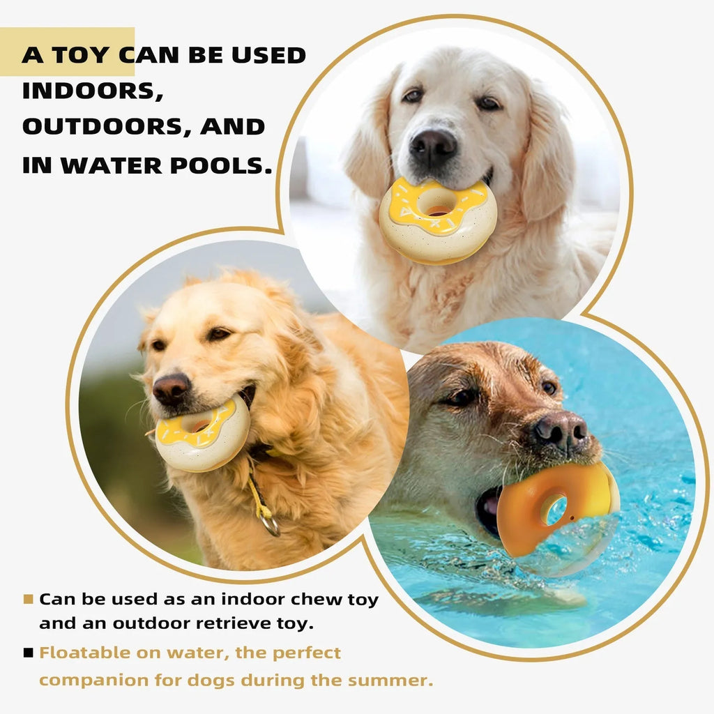 TPR donut-shaped dog toy in pink colour for dental cleaning with sound feature