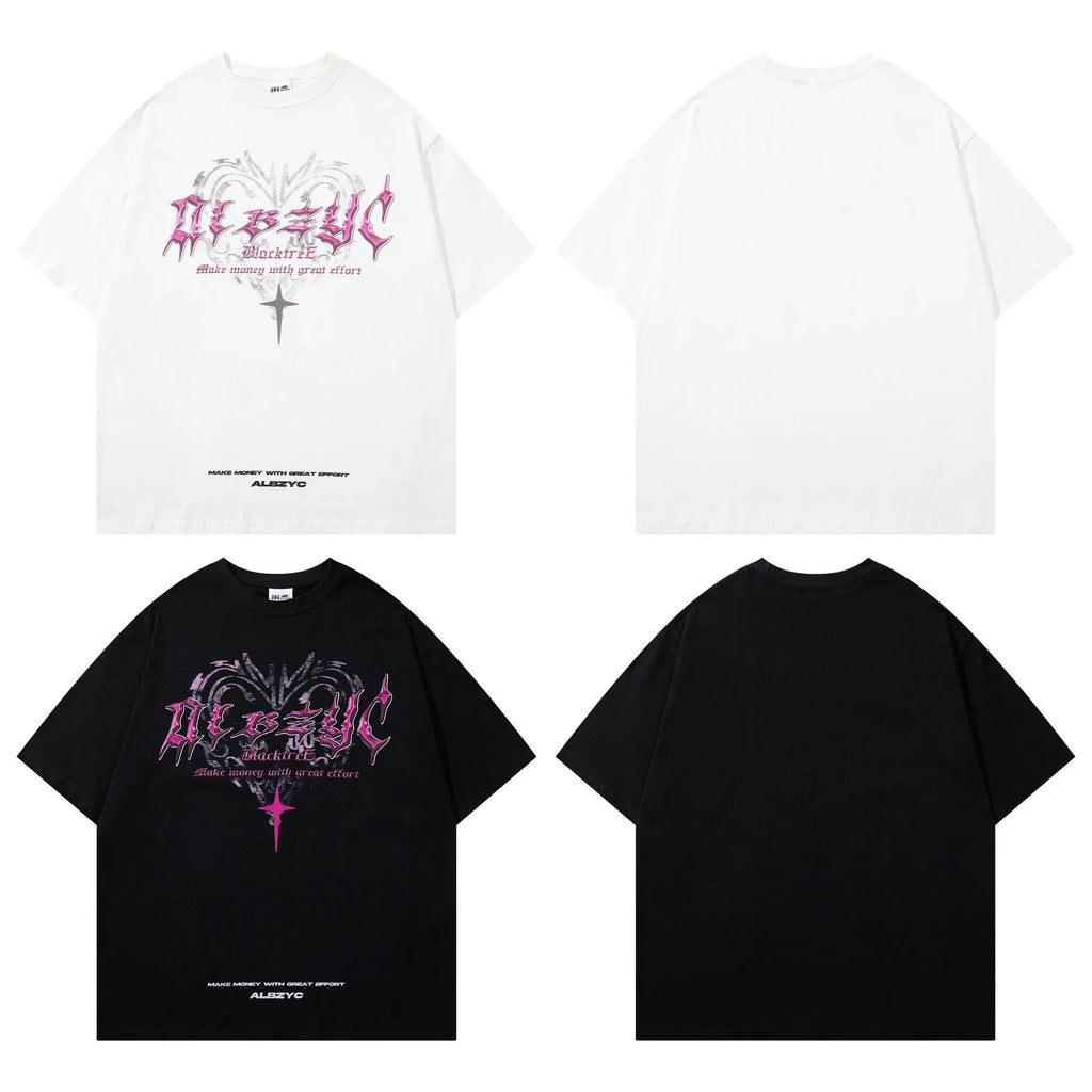Men's printed cotton t-shirt in black with fashion design and loose fit silhouette