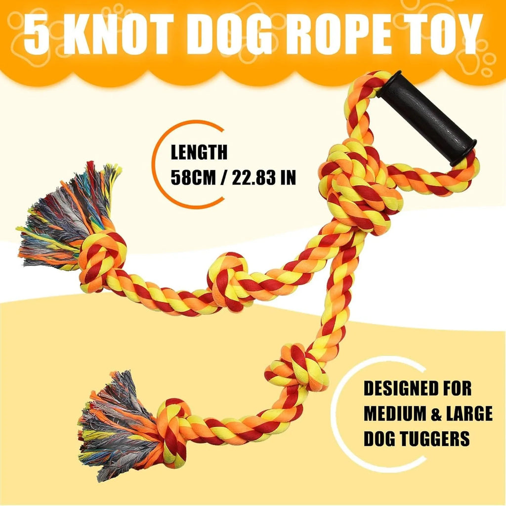 Blue and yellow cotton dog rope toy with non-slip handles for large breed aggressive chewers