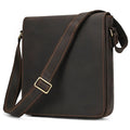 Men's brown leather crossbody shoulder bag with retro styling and sewing detail accents