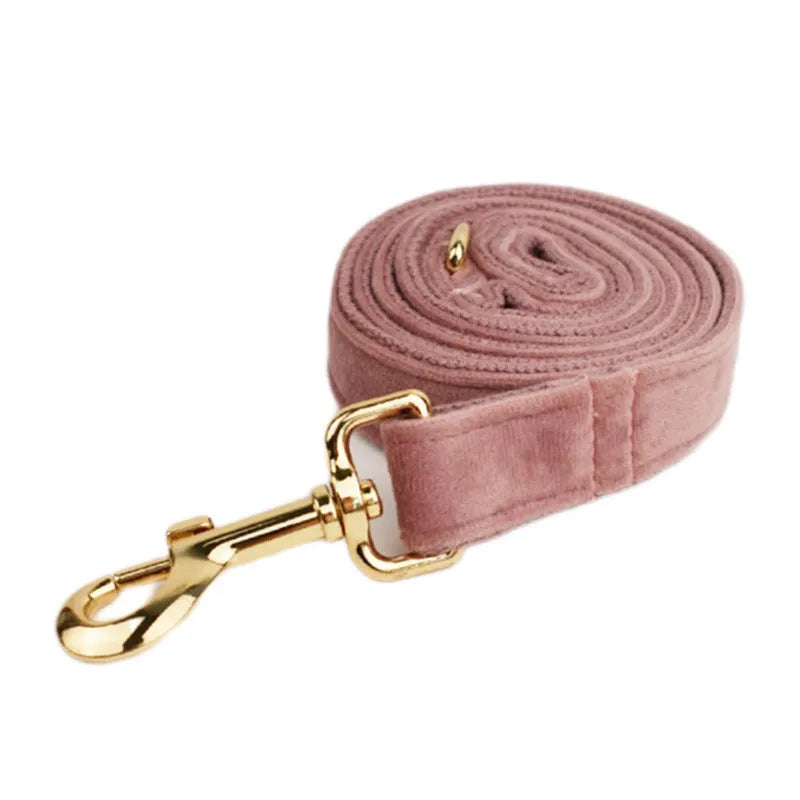 Light purple pink velvet dog collar with adjustable rope leash in five sizes from XS to XL