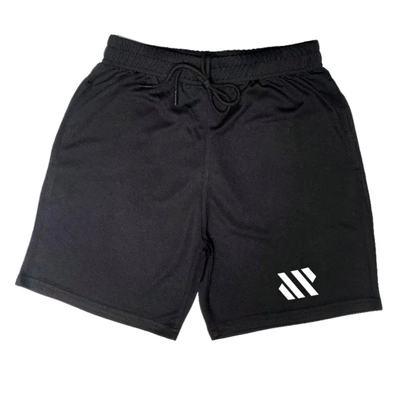 Men's loose-fit metal silk sports shorts in multiple colours on a size chart background