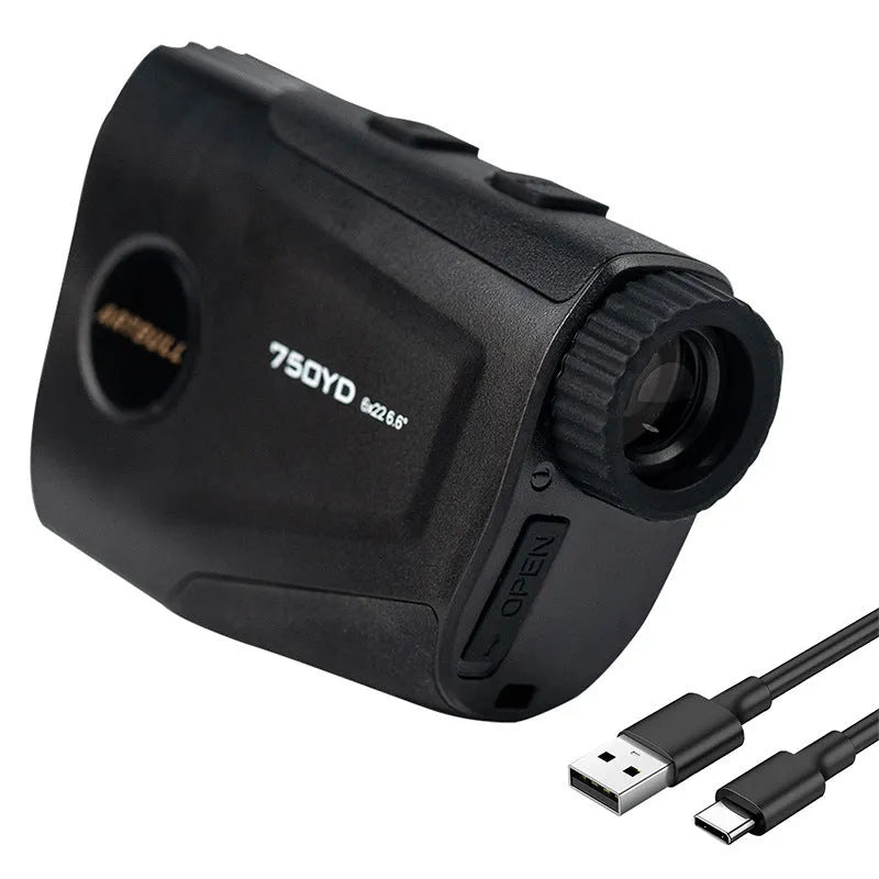 Golf laser rangefinder distance meter with LCD display showing yardage measurement