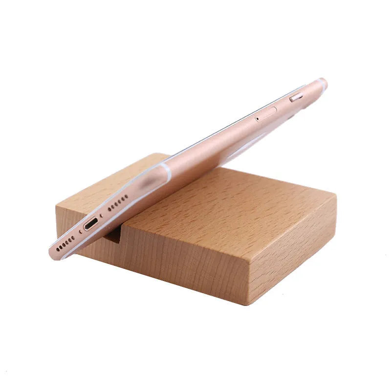 Resin mobile phone holder with beech wood animal design and coin storage compartment