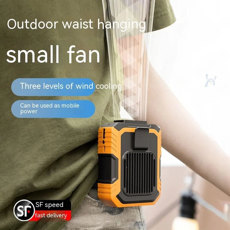 Green wrist-hanging personal fan with USB charging port and light function