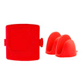 Red silicone handbag baking tray with matching heat-resistant gloves for oven safety