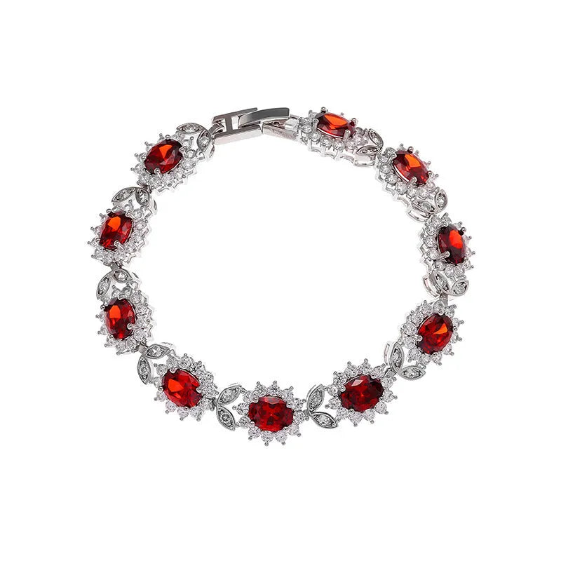 Women's simple zircon bracelet in environmentally friendly alloy with nine gemstone colour options