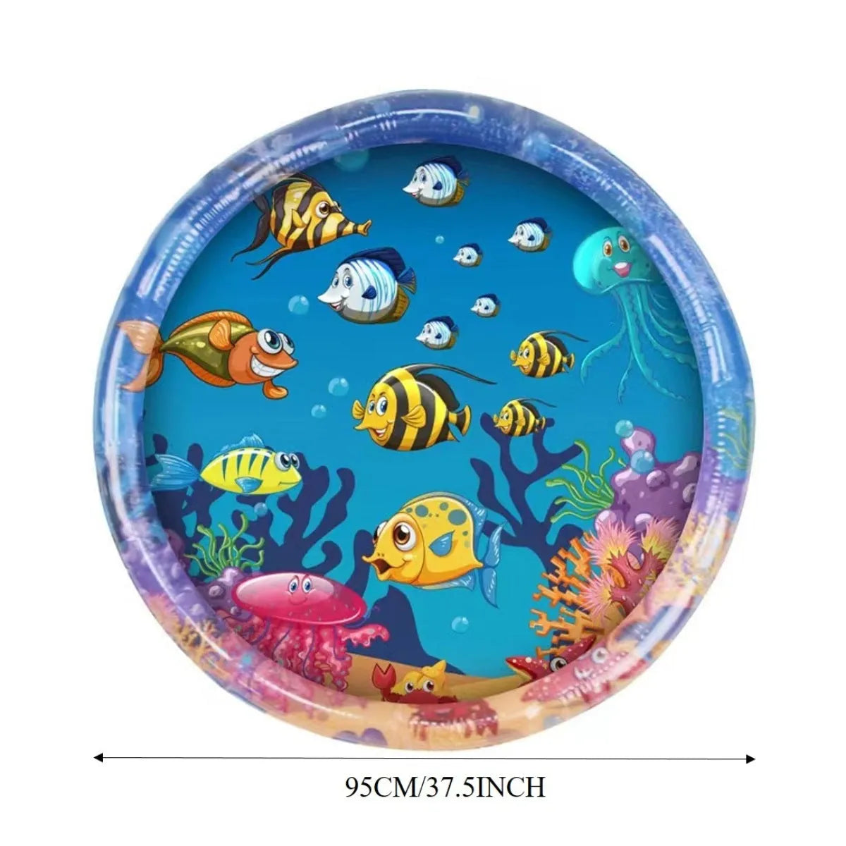 100cm square PVC water sensory playmat for cats with ocean fish design and floating toys