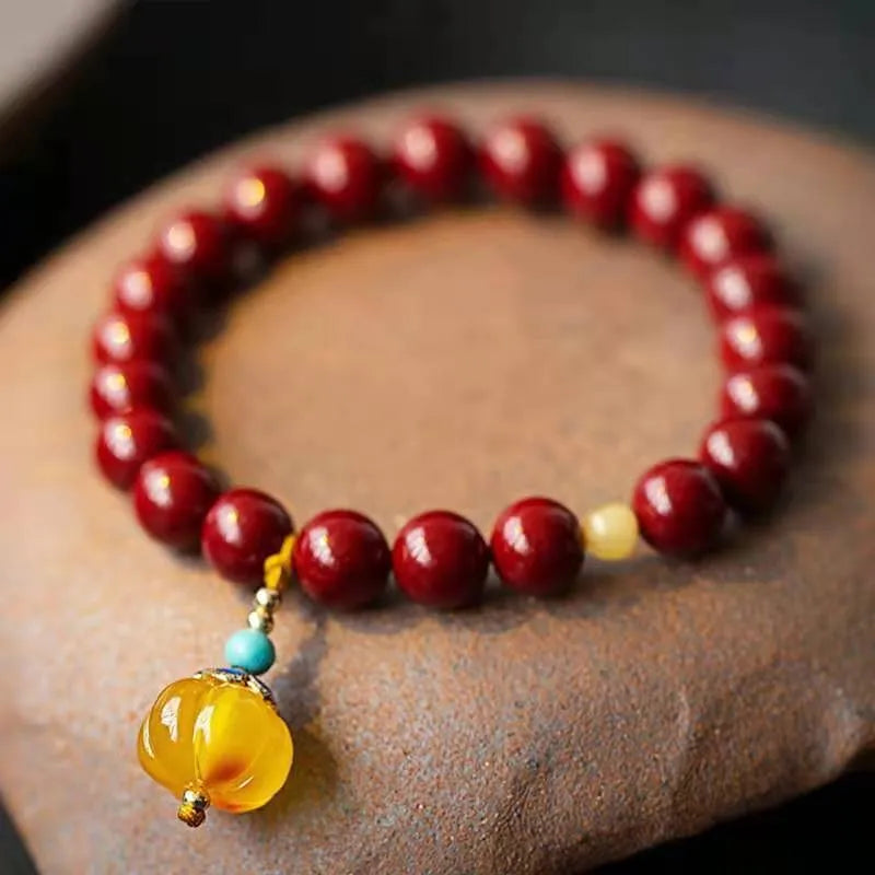 Gold cinnabar wave bracelet with copper beads, national style design