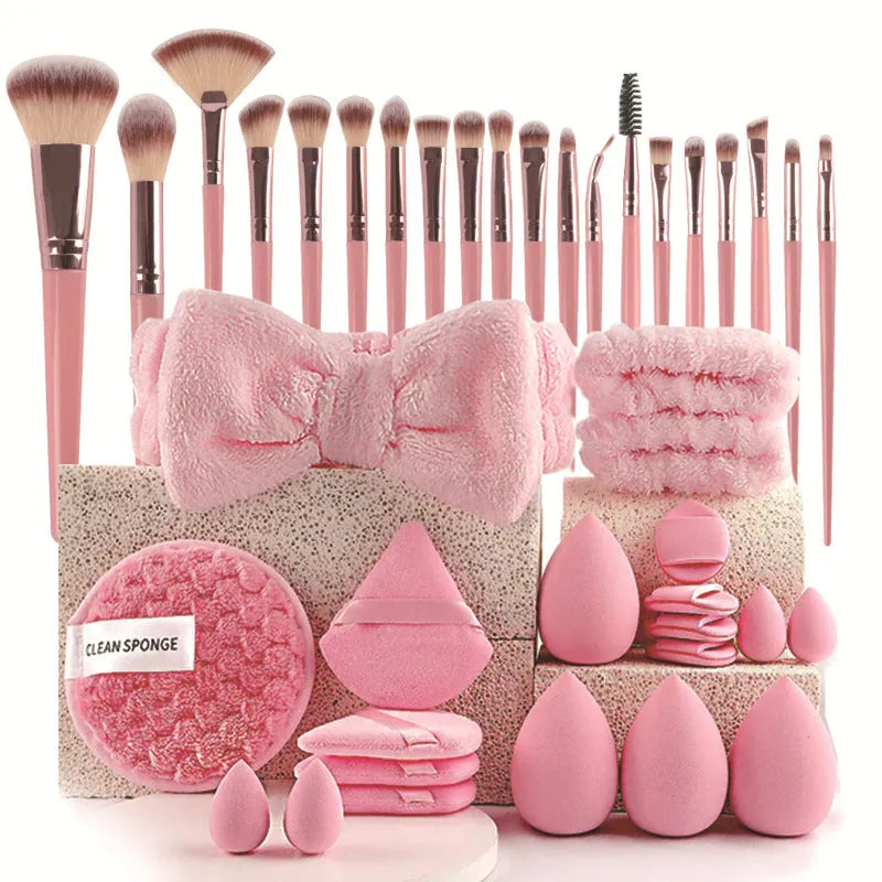 Beauty tools combination suit for face wash and makeup in brown, pink, purple colours
