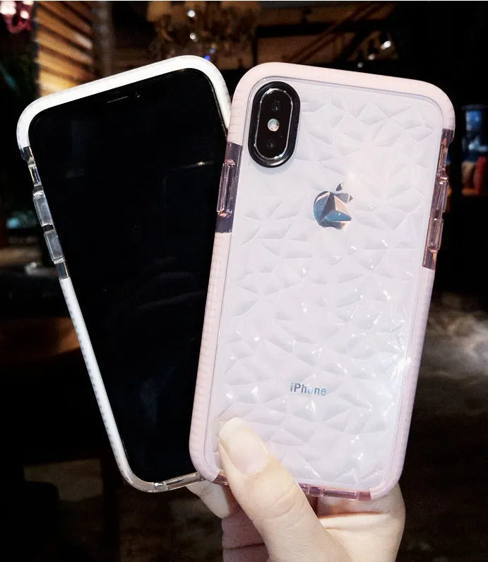 TPU striped back cover mobile phone case for iPhone in pink, white and black edge colour options.