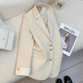 Women's Korean-style loose polyester coat in milky white with pockets