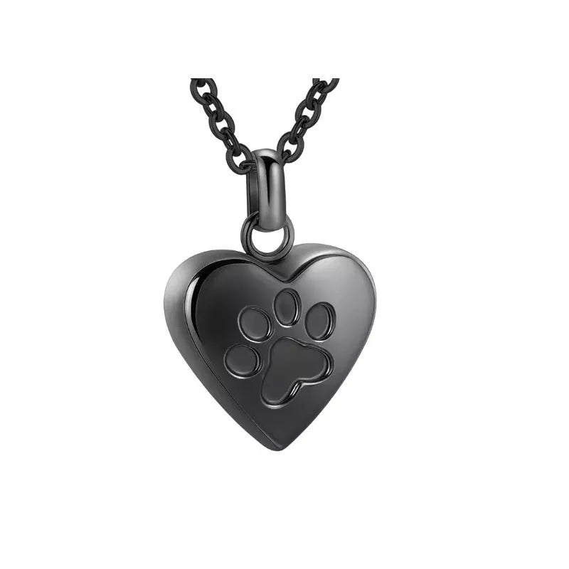 Openable heart casket cremation necklace with paw print design on titanium steel