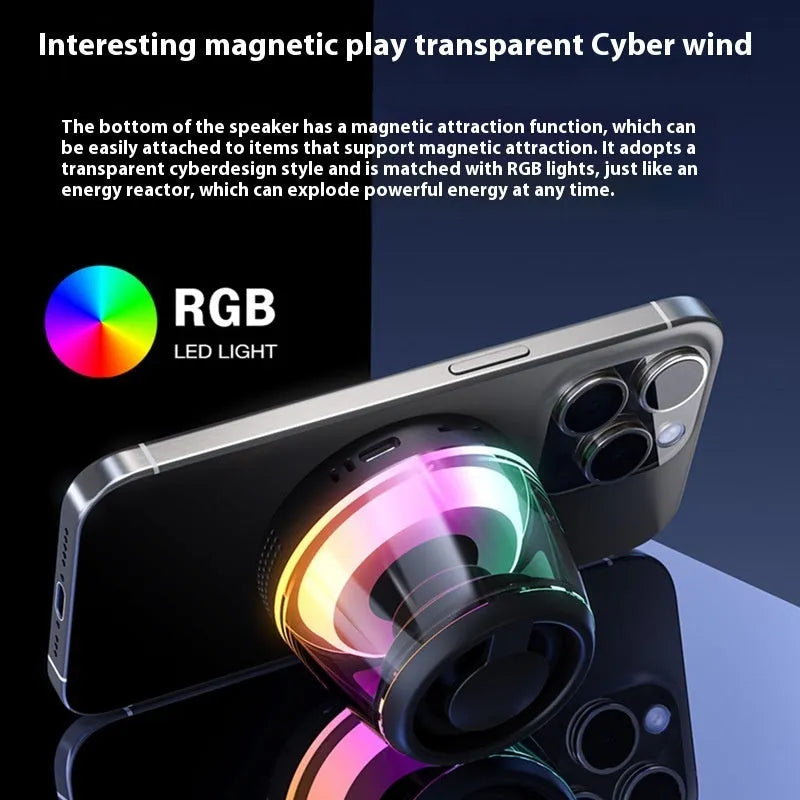 Black or white portable Bluetooth mini speaker with magnetic base and ambient light
