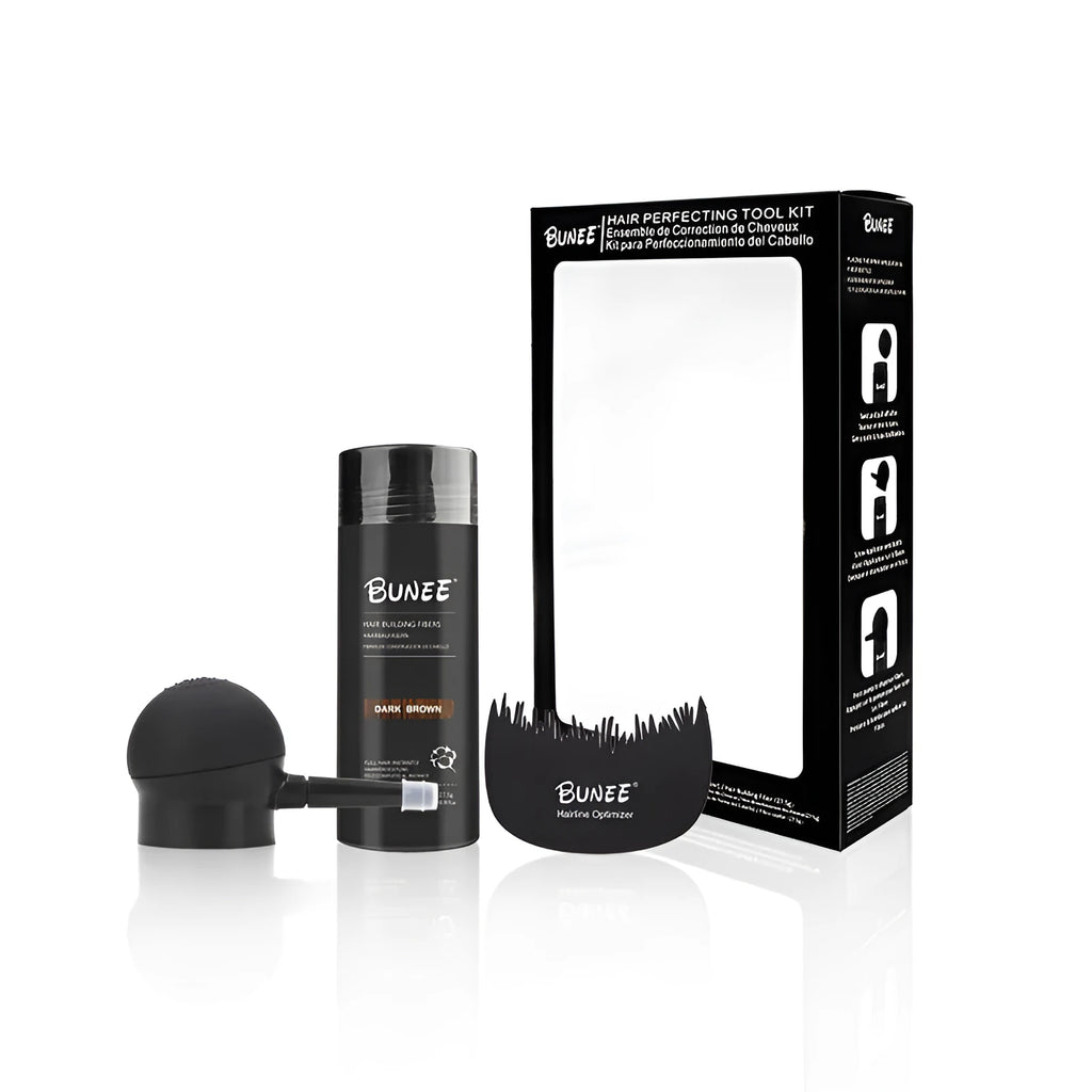 Dense hair fibre powder three-piece set box with nine colour options for thinning hair coverage