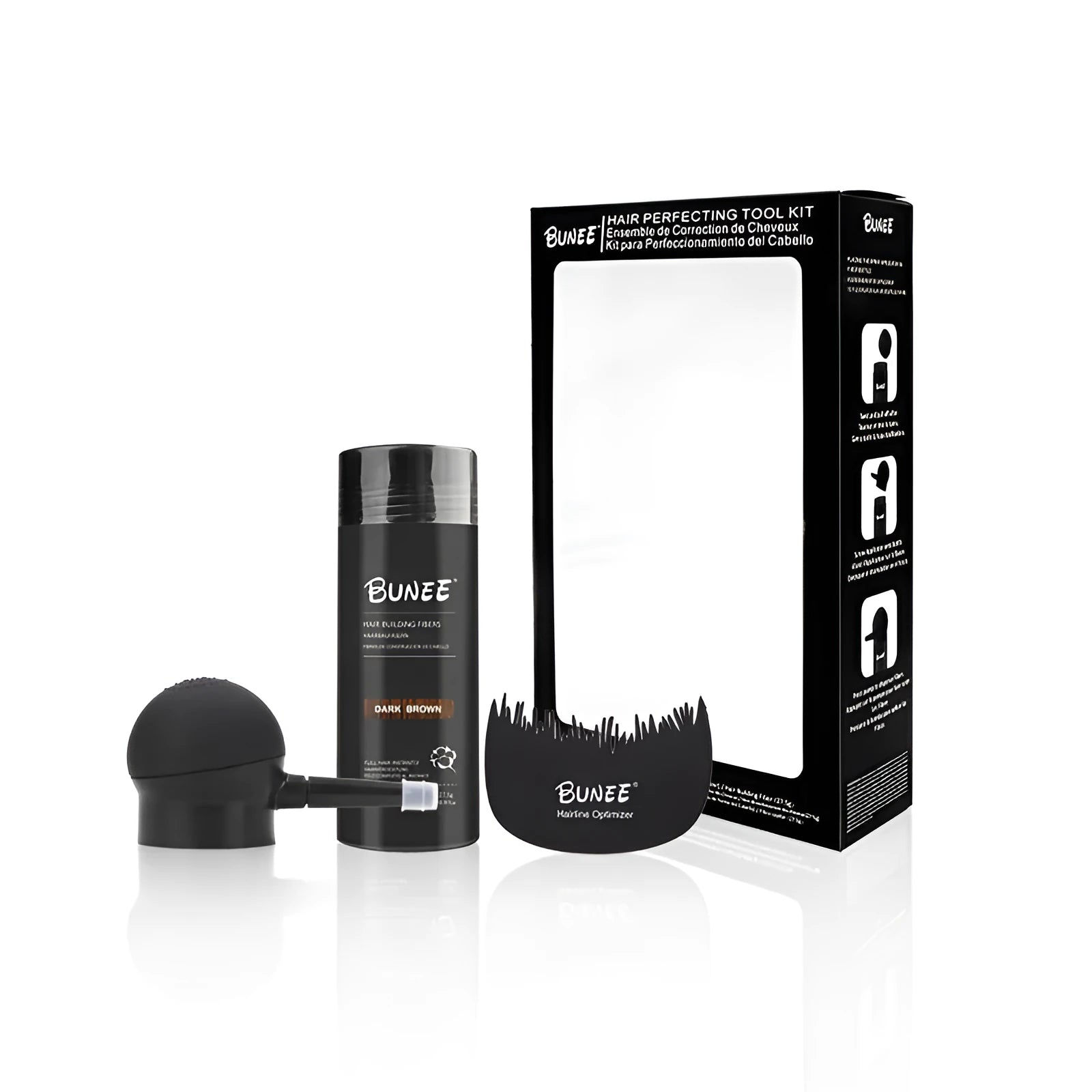 Dense hair fibre powder three-piece set box with nine colour options for thinning hair coverage