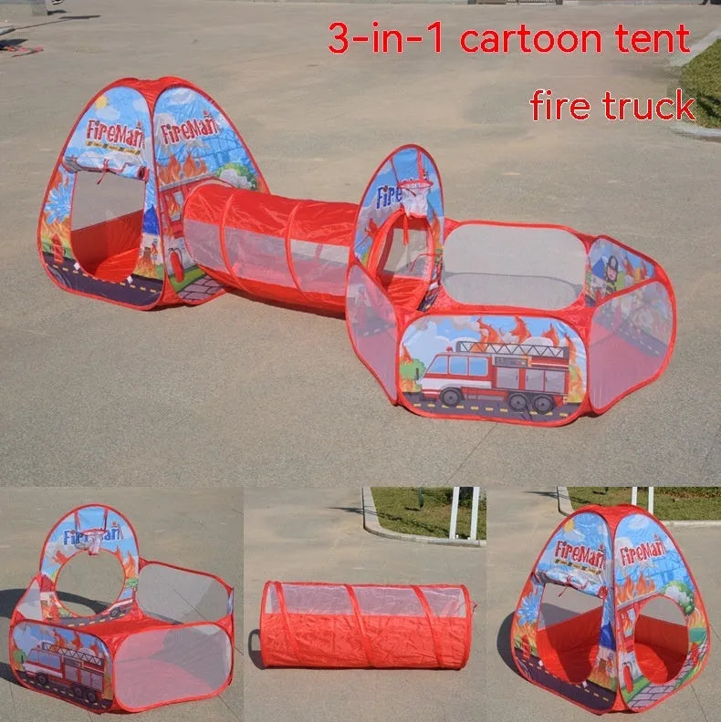 Three-in-one children's cartoon tent with tunnel and ball pool in marine themes for girls aged 4-6