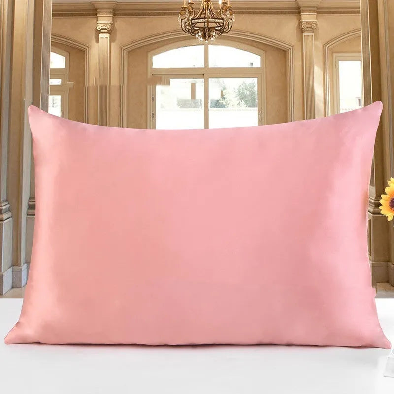 19 M double-sided Mulberry silk pillowcase in apricot colour, shown in three size options.