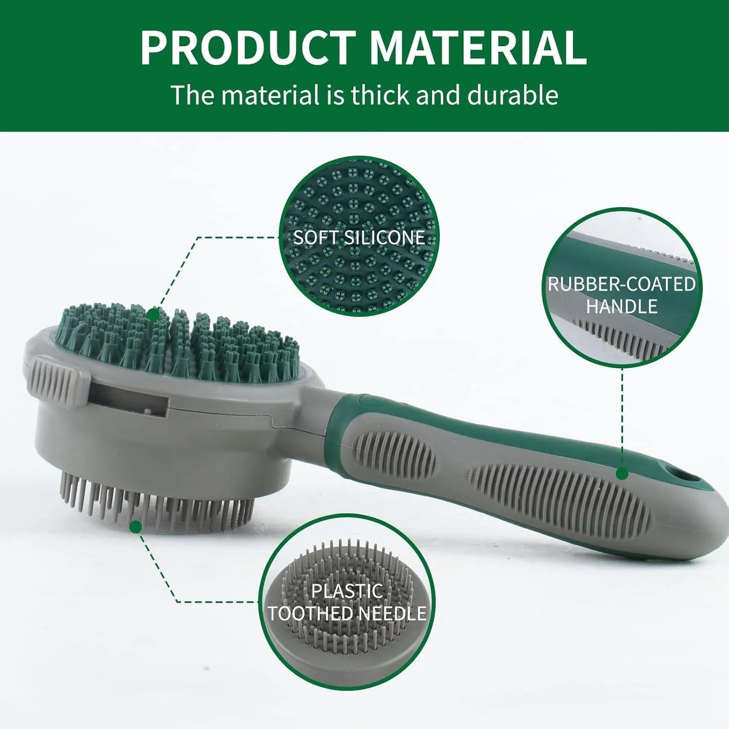 Green and pink 2in1 silicone pet brush showing slicker brush side and octopus-teeth massager side
