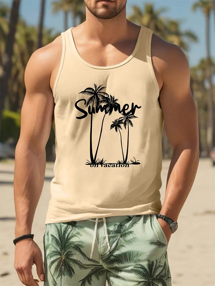 Men's solid colour Hawaiian style sleeveless vest with a 3D printed pattern.