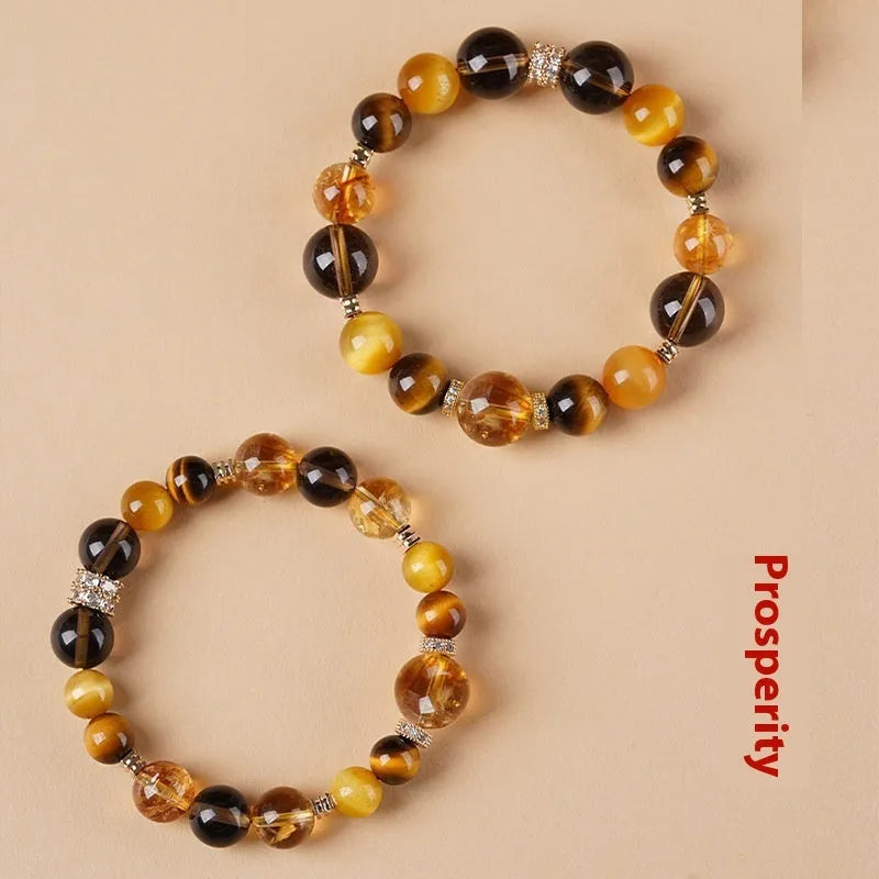 Lucky Jinba crystal tiger-eye geometric bracelet in yellow with 10mm and 12mm size options
