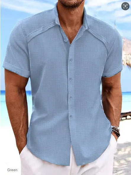 Hawaiian casual short sleeve shirt in solid colour cotton blend fabric for summer wear