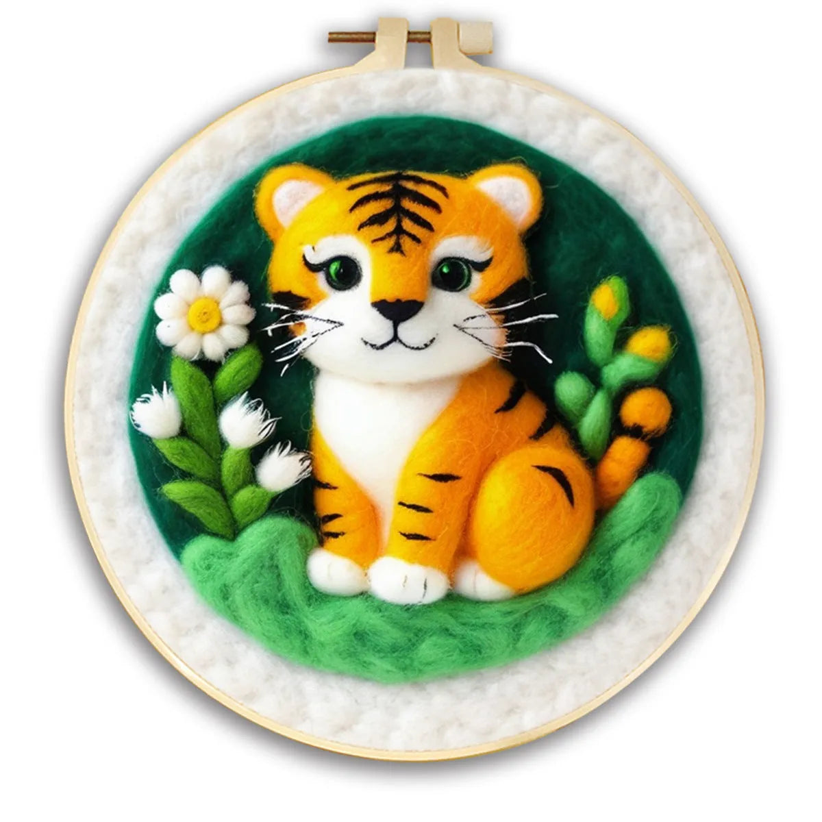 Round linen fabric embroidery kit with free hoop for making a 20x20 cm three-dimensional floral blanket painting.