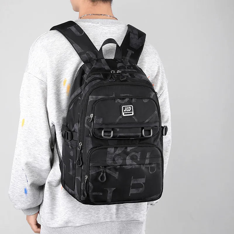 Large capacity girls' school backpack in nylon, showing colour options and physiological back support design.