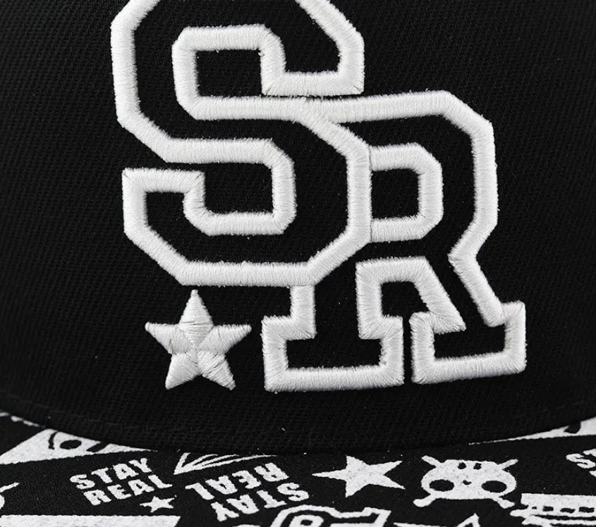 Cotton baseball hat with dome crown and letter embroidery in white or black with adjustable strap
