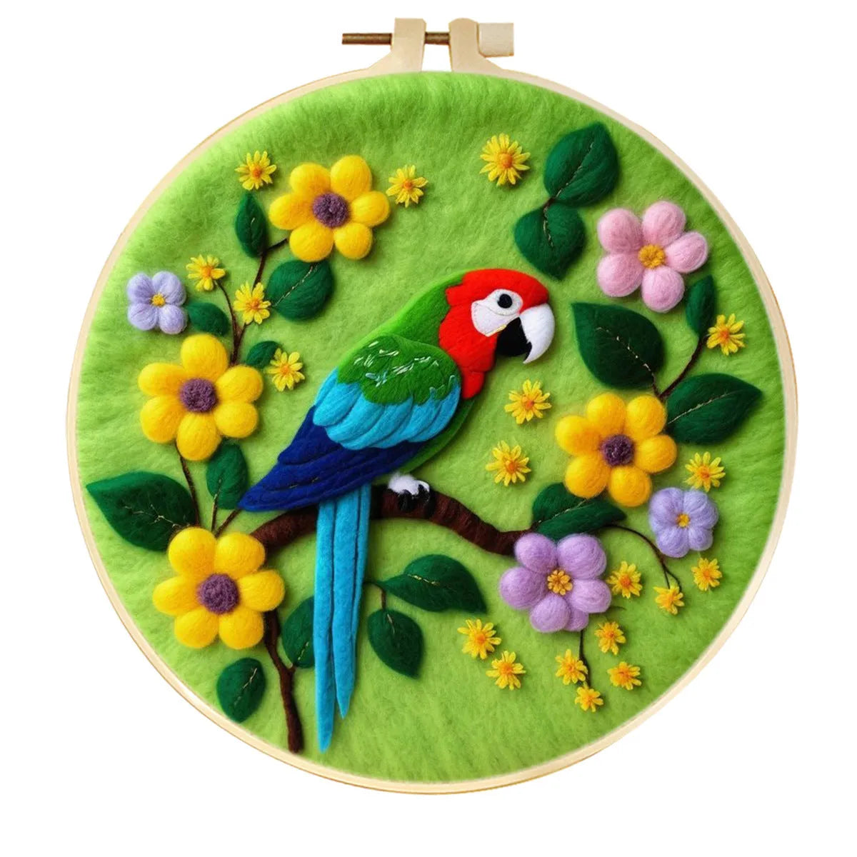 Round linen fabric embroidery kit with free hoop for making a 20x20 cm three-dimensional floral blanket painting.