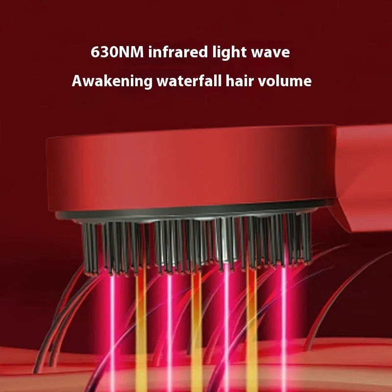 Rechargeable red and blue LED scalp massage hair comb with Type-C charging port