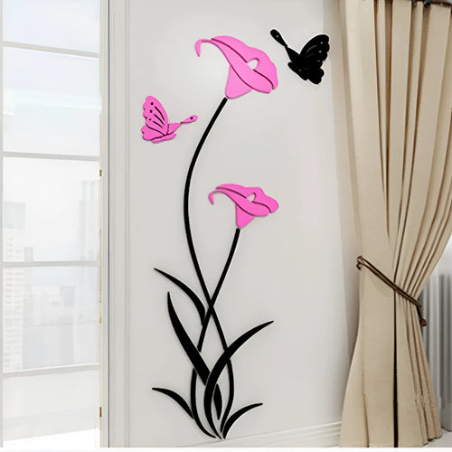 3D stereo lily pattern acrylic wall sticker in multiple colour options