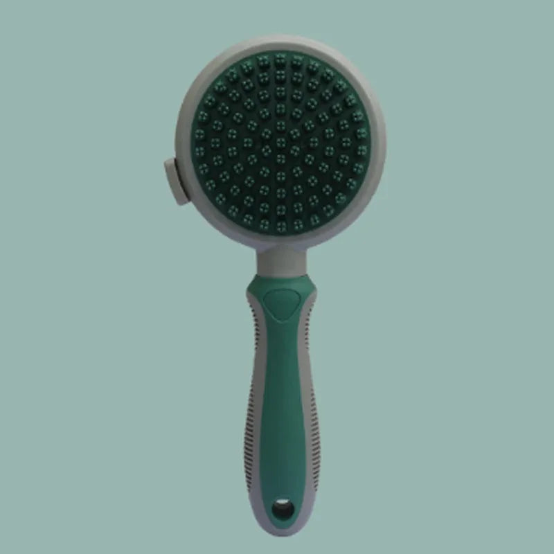 Green and pink 2in1 silicone pet brush showing slicker brush side and octopus-teeth massager side