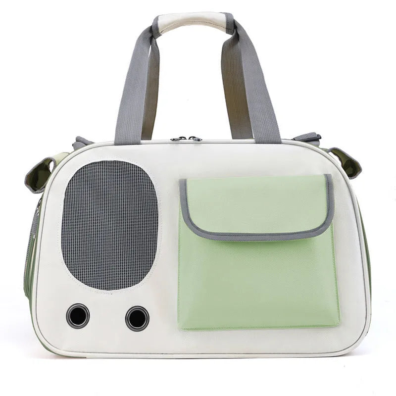 Canvas pet bag in yellow colour showing foldable single shoulder design for cat or small dog transport