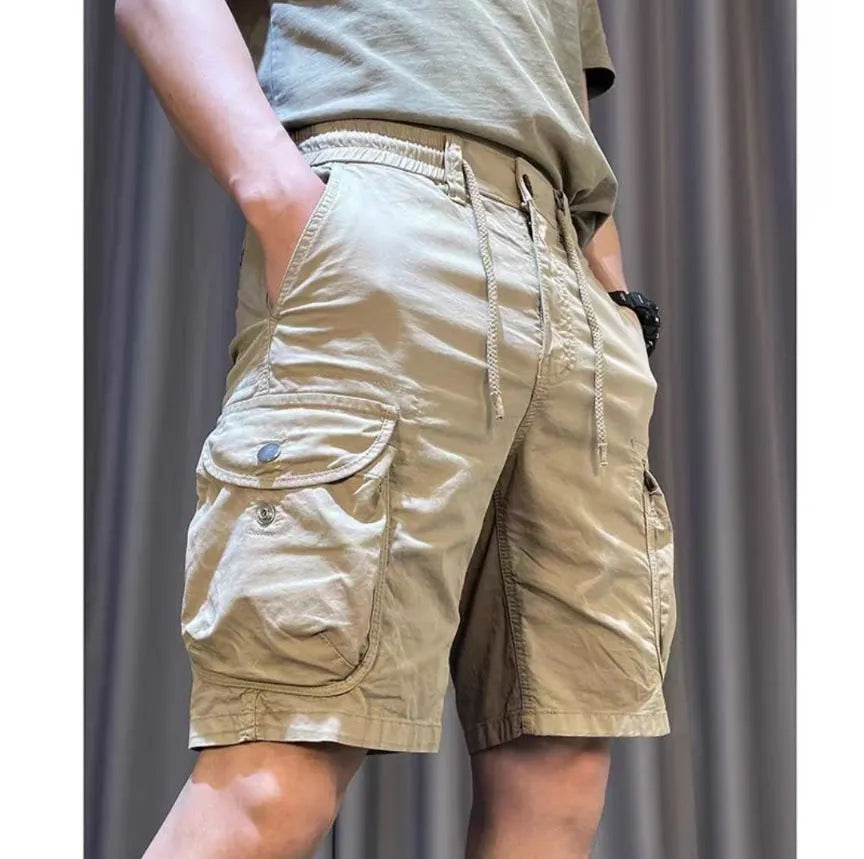 Loose straight multi-pocket casual overalls pants in polyester with Korean style design