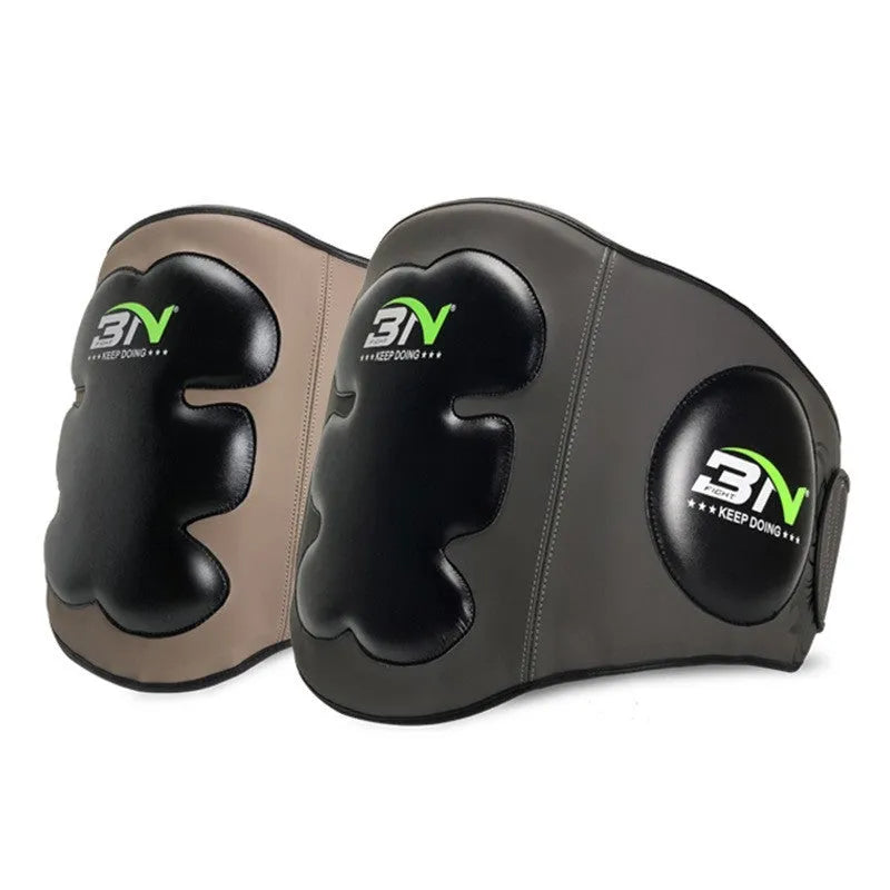 Sanda boxing waist protection target with thick padding and adjustable harness in dark grey