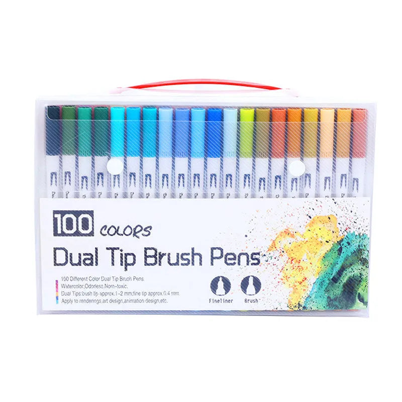 Set of watercolour pens in multiple colours arranged by shade for art and promotional use
