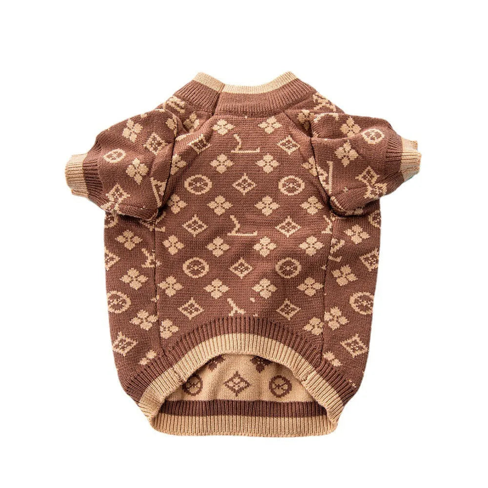 Thick wool dog sweater in monochrome or two-tone colours showing autumn winter pet clothing