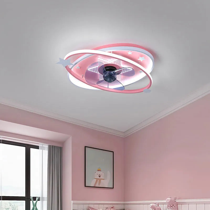 Modern children's bedroom chandelier with remote control and tri-colour LED lighting in blue or pink colours